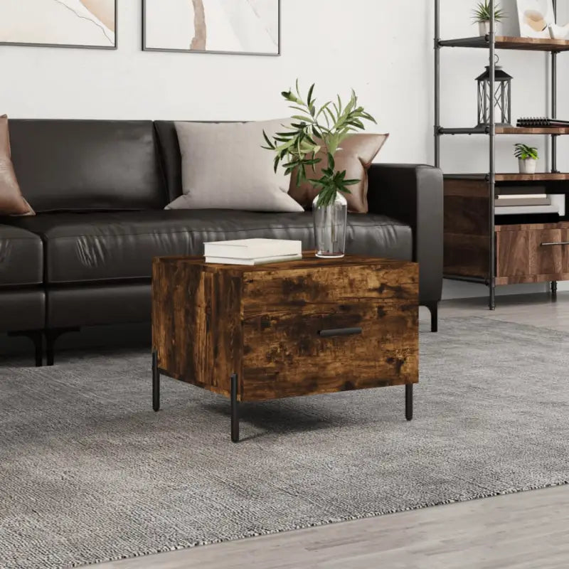 Salontafel met ijzeren poten en bewerkt hout voor een elegante woonkamer - Gerookt eiken / 1 - Salontafels