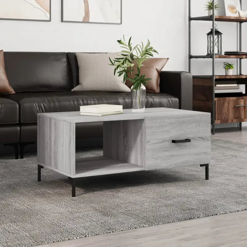 Salontafel met ijzeren poten en bewerkt hout voor een elegante woonkamer - Grijs sonoma / 1 - Salontafels