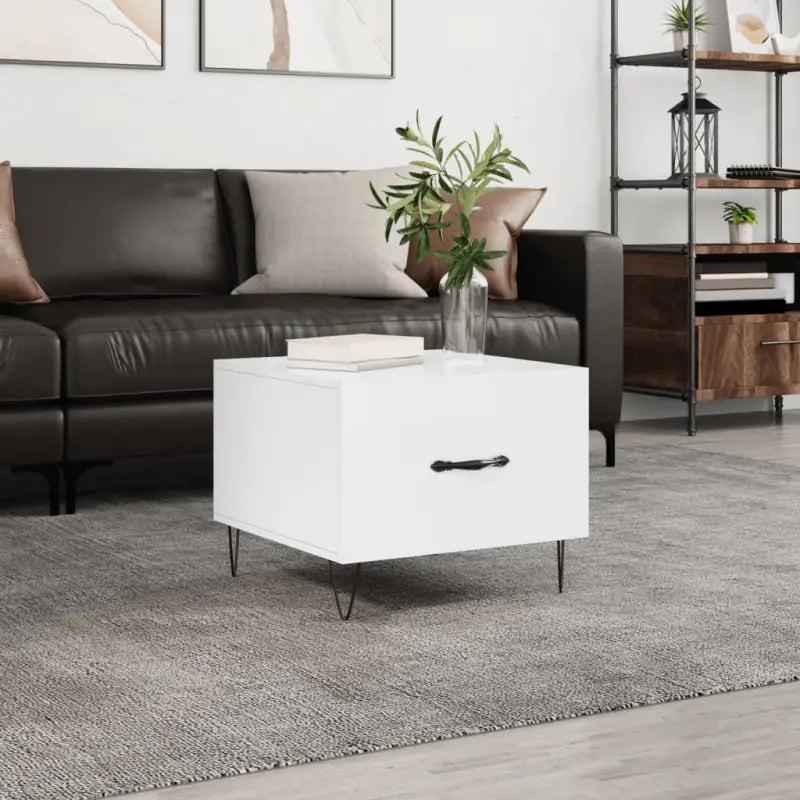 Salontafel met ijzeren poten en bewerkt hout voor een elegante woonkamer - Hoogglans wit / 1 - Salontafels