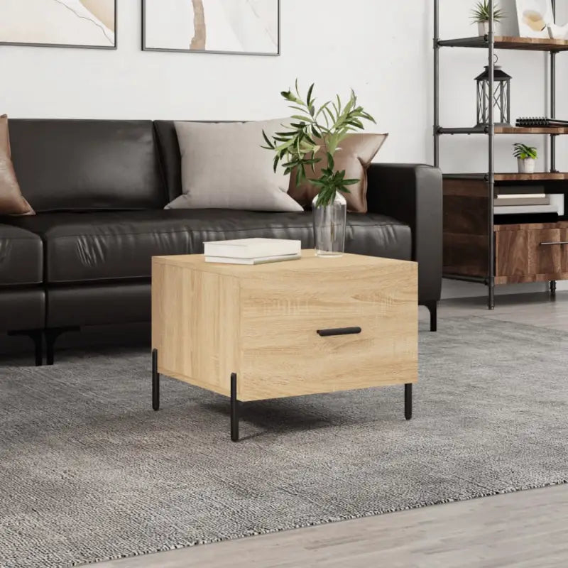 Salontafel met ijzeren poten en bewerkt hout voor een elegante woonkamer - Sonoma eiken / 1 - Salontafels