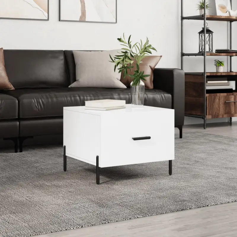 Salontafel met ijzeren poten en bewerkt hout voor een elegante woonkamer - Hoogglans wit / 1 - Salontafels