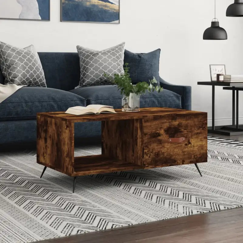 Salontafel met ijzeren poten en bewerkt hout voor een stijlvolle woonkamer - Gerookt eiken / 1 - Salontafels