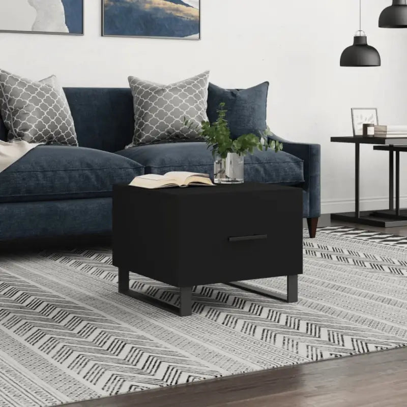 Salontafel met ijzeren poten en bewerkt hout voor een stijlvolle woonkamer - Zwart / 1 - Salontafels