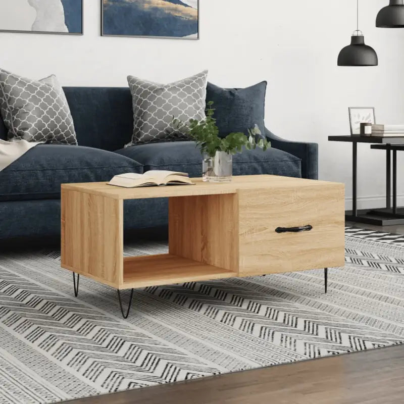 Salontafel met ijzeren poten en bewerkt hout voor een stijlvolle woonkamer - Sonoma eiken / 1 - Salontafels