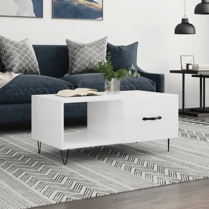 Salontafel met ijzeren poten en bewerkt hout voor een stijlvolle woonkamer - Hoogglans wit / 1 - Salontafels