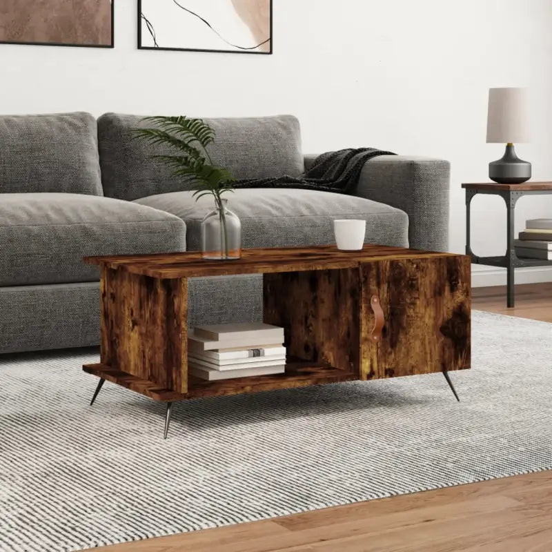 Salontafel met ijzeren poten en bewerkt hout voor een stijlvolle woonkamer - Gerookt eiken / 1 - Salontafels