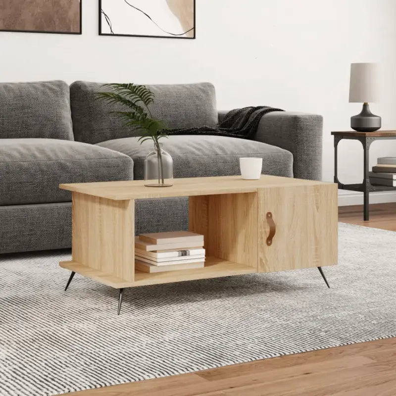Salontafel met ijzeren poten en bewerkt hout voor een stijlvolle woonkamer - Sonoma eiken / 1 - Salontafels