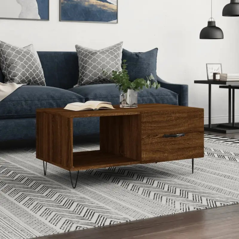 Salontafel met ijzeren poten en bewerkt hout voor een stijlvolle woonkamer - bruin eikenkleur / 1 - Salontafels