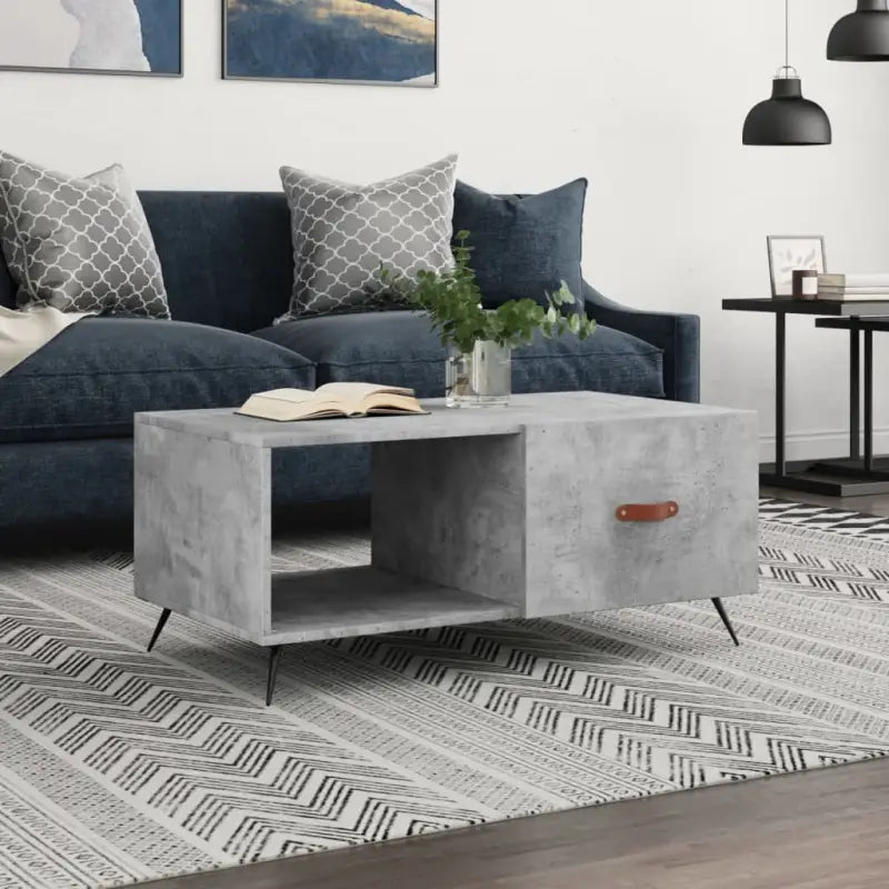 Salontafel met ijzeren poten en bewerkt hout voor een stijlvolle woonkamer - Betongrijs / 1 - Salontafels