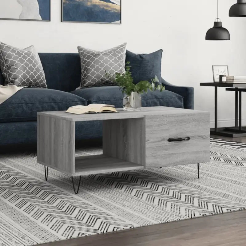 Salontafel met ijzeren poten en bewerkt hout voor een stijlvolle woonkamer - Grijs sonoma / 1 - Salontafels