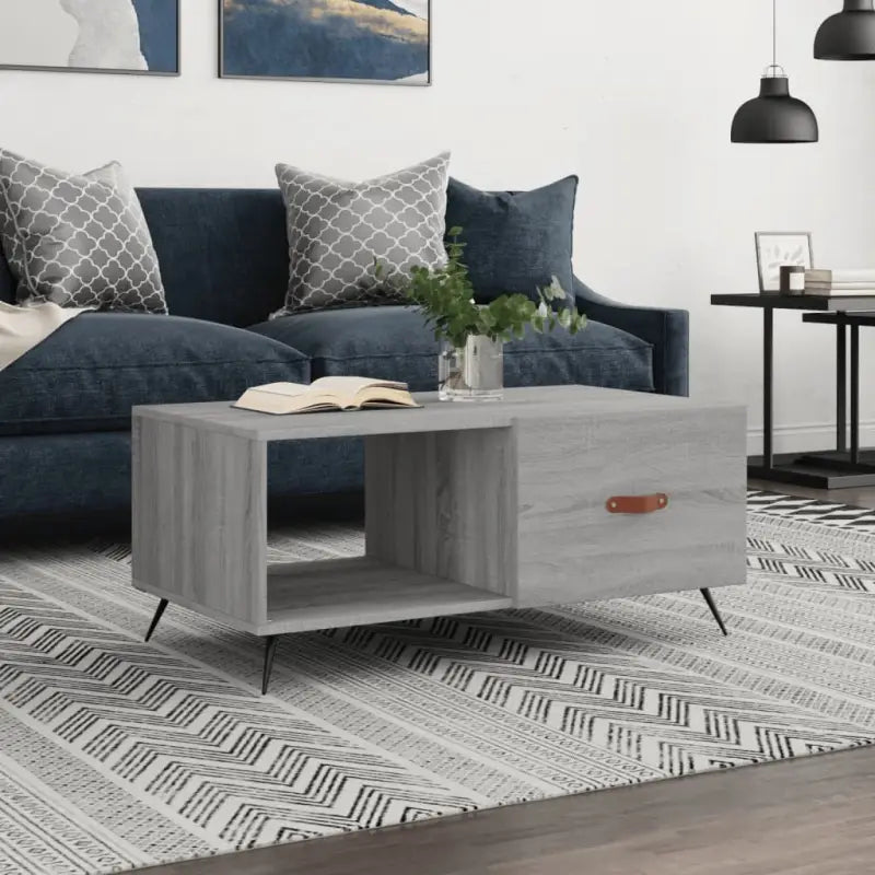 Salontafel met ijzeren poten en bewerkt hout voor een stijlvolle woonkamer - Grijs sonoma / 1 - Salontafels