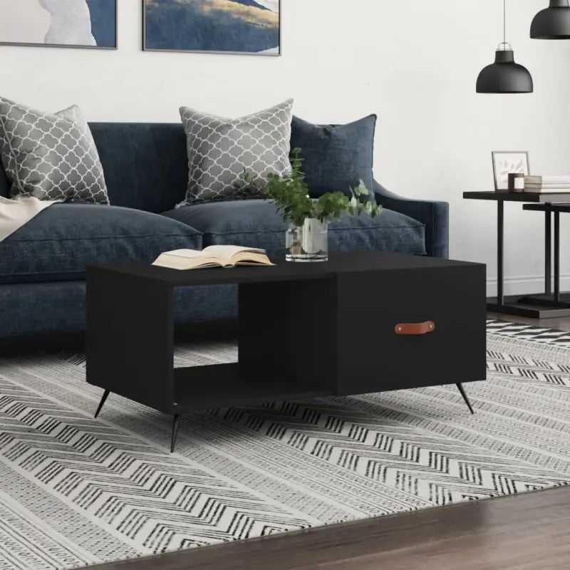 Salontafel met ijzeren poten en bewerkt hout voor een stijlvolle woonkamer - Zwart / 1 - Salontafels