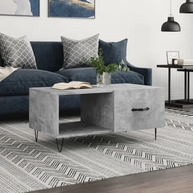 Salontafel met ijzeren poten en bewerkt hout voor een stijlvolle woonkamer - Betongrijs / 1 - Salontafels