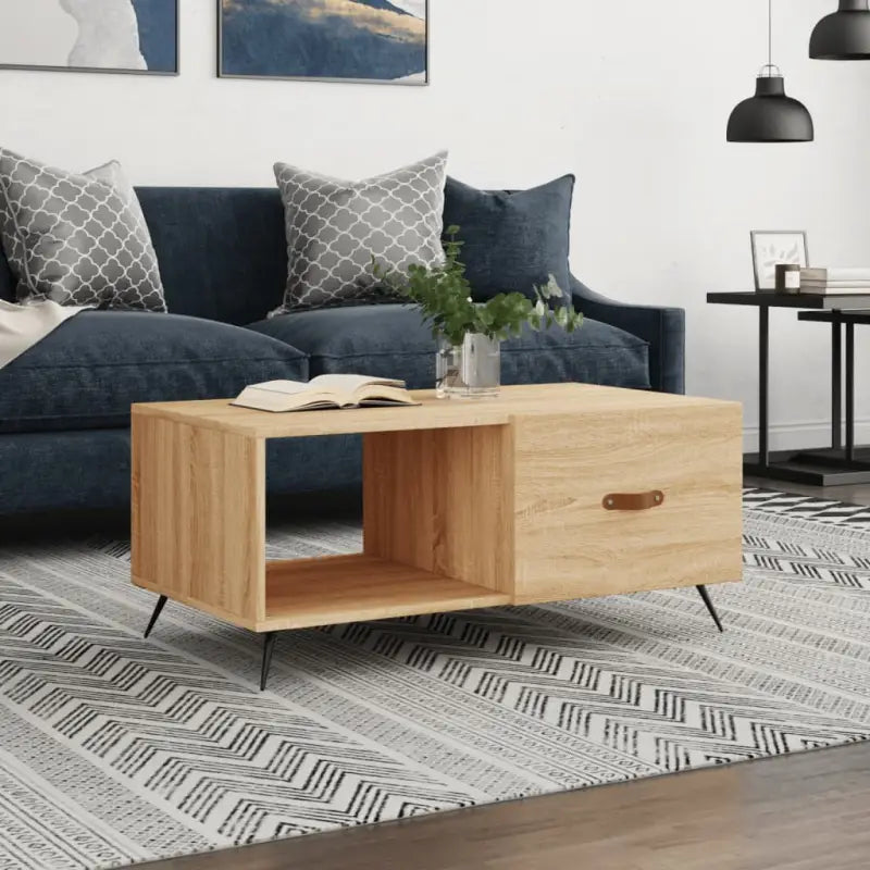 Salontafel met ijzeren poten en bewerkt hout voor een stijlvolle woonkamer - Sonoma eiken / 1 - Salontafels