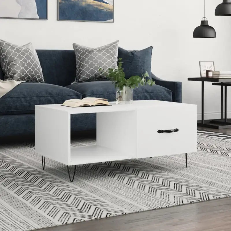 Salontafel met ijzeren poten en bewerkt hout voor een stijlvolle woonkamer - Wit / 1 - Salontafels