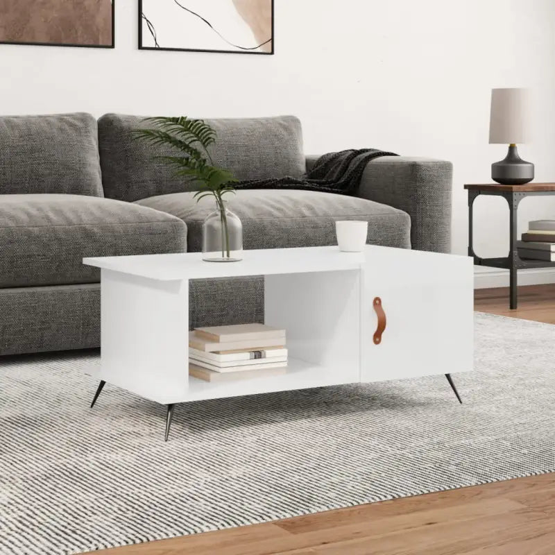 Salontafel met ijzeren poten en bewerkt hout voor een stijlvolle woonkamer - Hoogglans wit / 1 - Salontafels