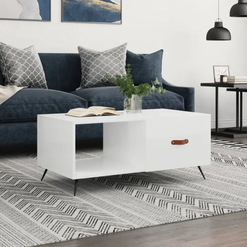 Salontafel met ijzeren poten en bewerkt hout voor een stijlvolle woonkamer - Hoogglans wit / 1 - Salontafels