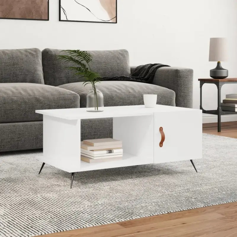 Salontafel met ijzeren poten en bewerkt hout voor een stijlvolle woonkamer - Wit / 1 - Salontafels