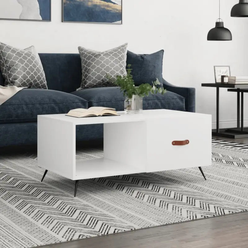 Salontafel met ijzeren poten en bewerkt hout voor een stijlvolle woonkamer - Wit / 1 - Salontafels