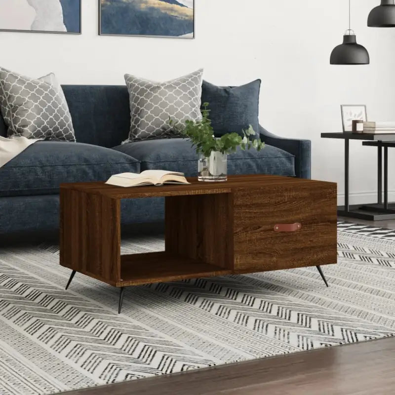 Salontafel met ijzeren poten en bewerkt hout voor een stijlvolle woonkamer - bruin eikenkleur / 1 - Salontafels