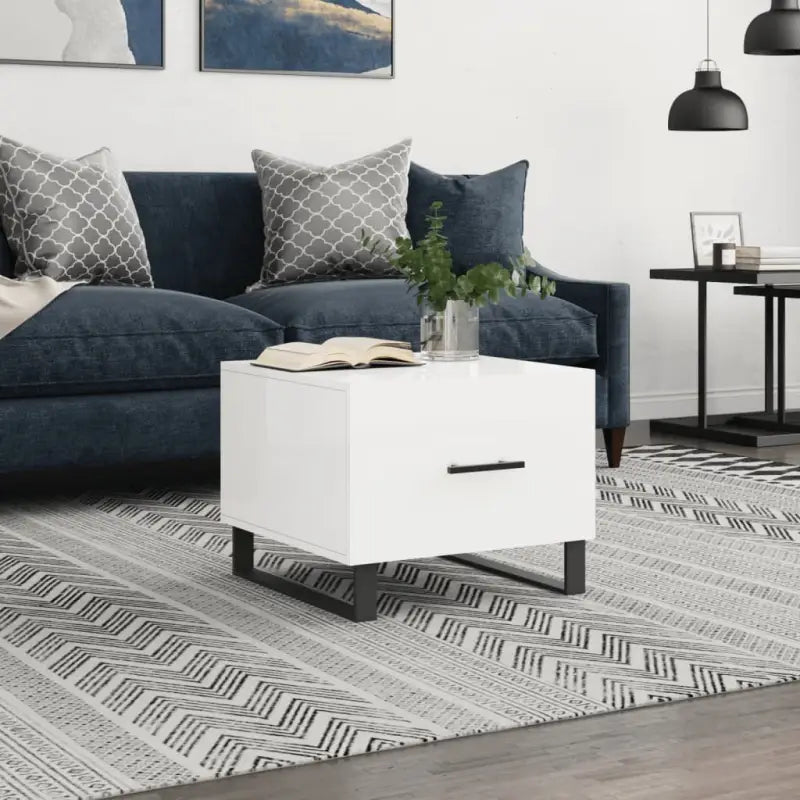 Salontafel met ijzeren poten en bewerkt hout voor een stijlvolle woonkamer - Hoogglans wit / 1 - Salontafels