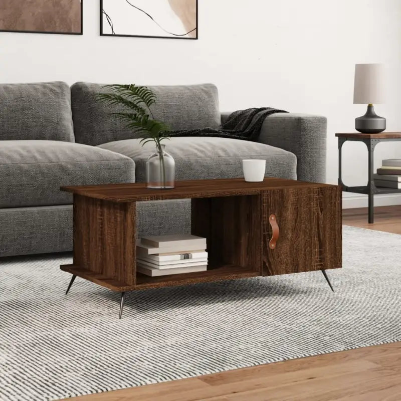 Salontafel met ijzeren poten en bewerkt hout voor een stijlvolle woonkamer - bruin eikenkleur / 1 - Salontafels