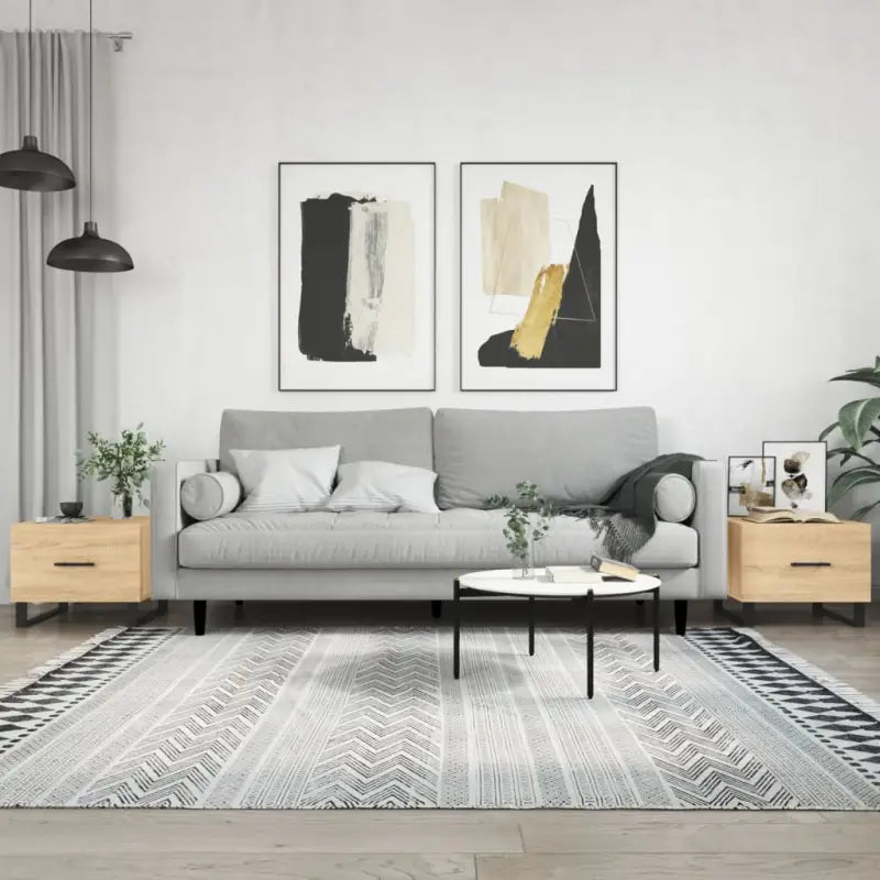 Salontafel met ijzeren poten en bewerkt hout voor een stijlvolle woonkamer - Sonoma eiken / 2 - Salontafels