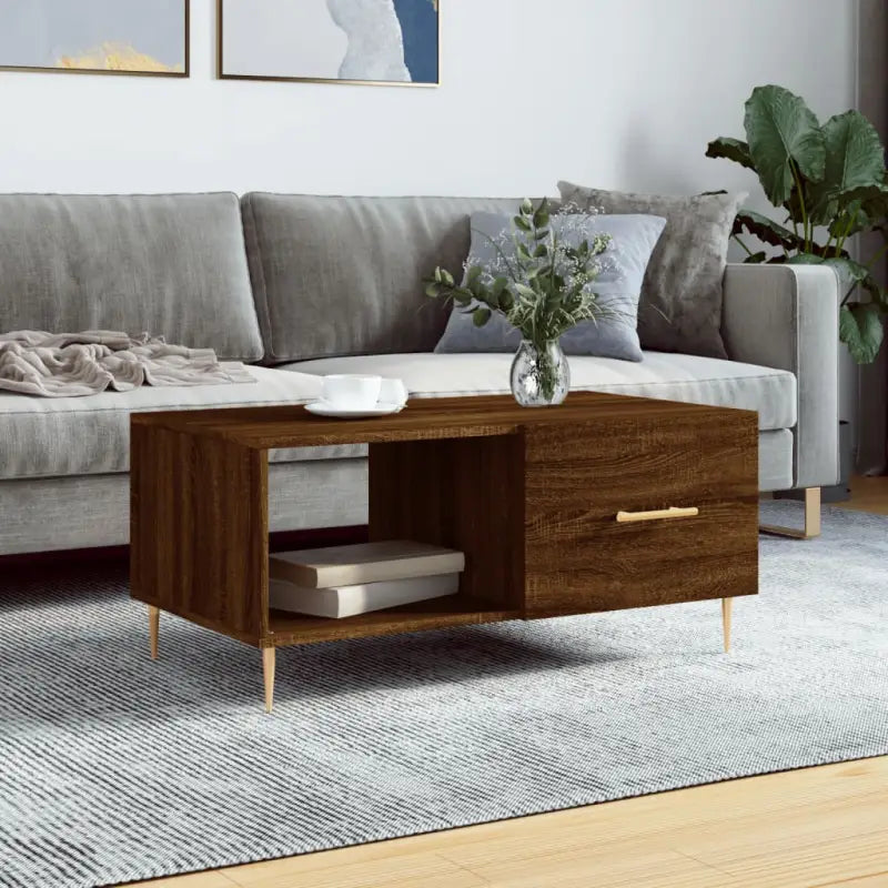 Salontafel met ijzeren poten en bewerkt hout voor elegante woonkamerstijl - bruin eikenkleur / 1 - Salontafels