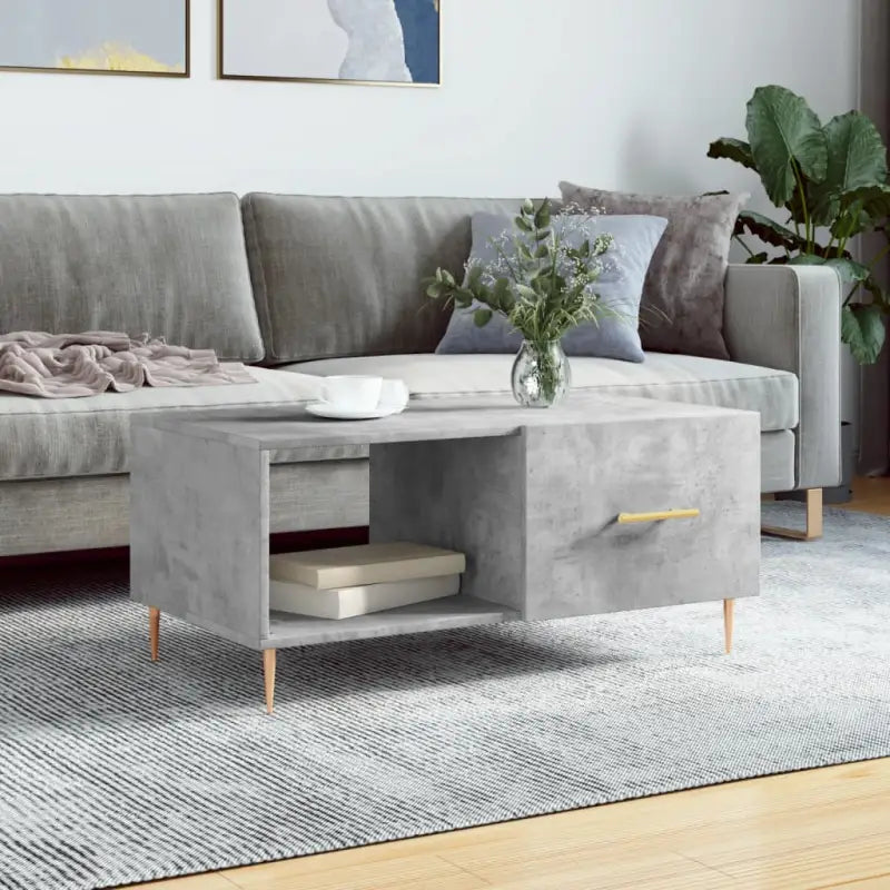 Salontafel met ijzeren poten en bewerkt hout voor elegante woonkamerstijl - Betongrijs / 1 - Salontafels