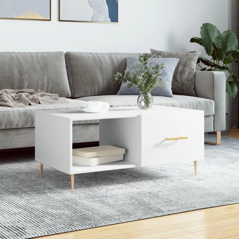 Salontafel met ijzeren poten en bewerkt hout voor elegante woonkamerstijl - Wit / 1 - Salontafels