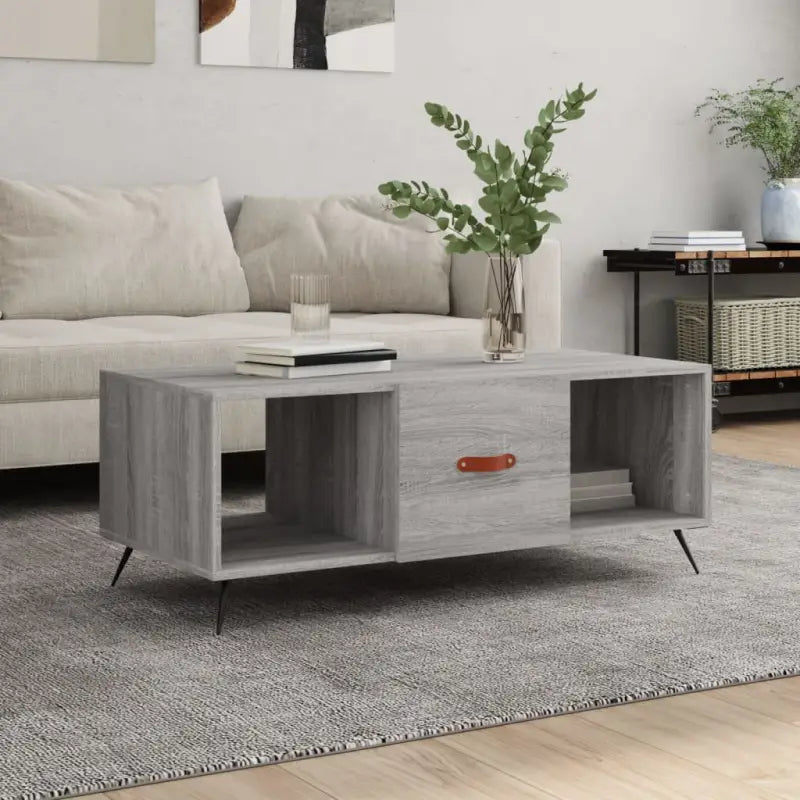 Salontafel met ijzeren poten en bewerkt hout voor elegante interieurs - Grijs sonoma / 1 - Salontafels