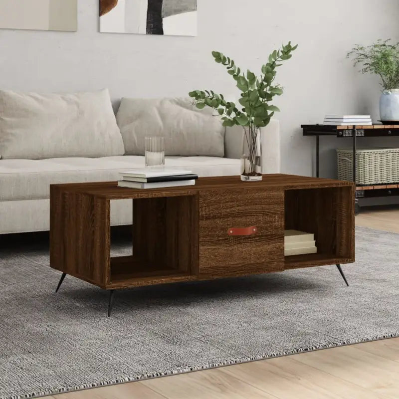 Salontafel met ijzeren poten en bewerkt hout voor elegante interieurs - bruin eikenkleur / 1 - Salontafels