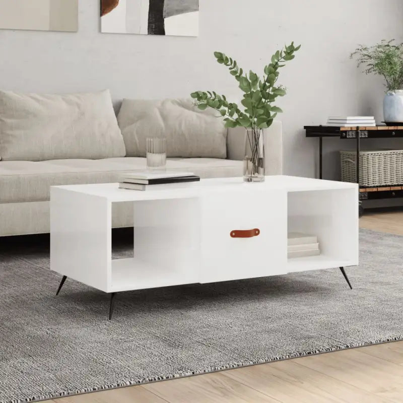 Salontafel met ijzeren poten en bewerkt hout voor elegante interieurs - Hoogglans wit / 1 - Salontafels