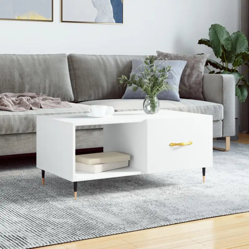 Salontafel met ijzeren poten en bewerkt hout voor elegante woonkamer - Wit / 1 - Salontafels