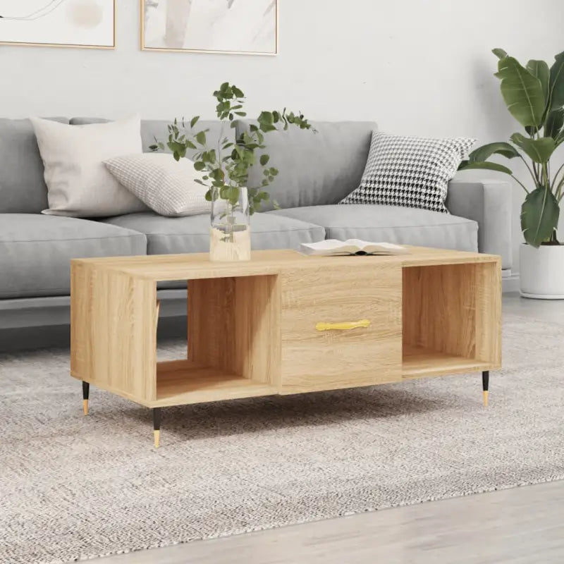 Salontafel met ijzeren poten en bewerkt hout voor elegante woonkamer - Salontafels