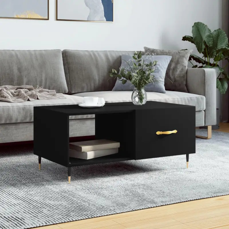 Salontafel met ijzeren poten en bewerkt hout voor elegante woonkamer - Zwart / 1 - Salontafels