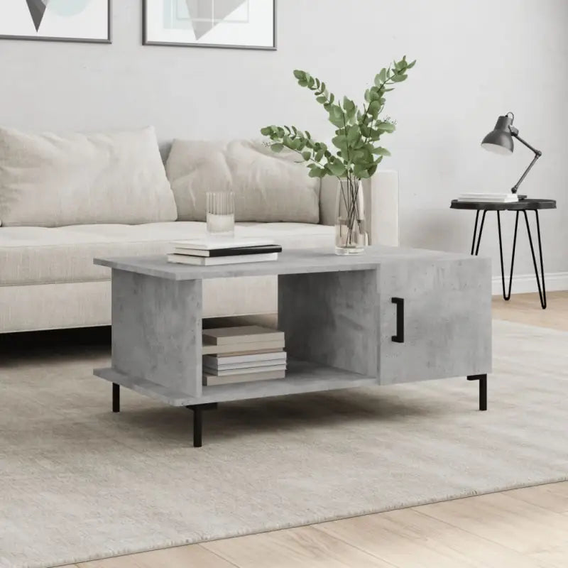 Salontafel met ijzeren poten en bewerkt hout voor elegante woonkamer - Betongrijs / 1 - Salontafels