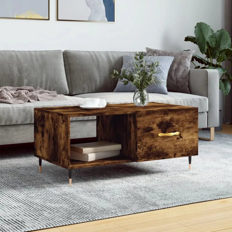 Salontafel met ijzeren poten en bewerkt hout voor elegante woonkamer - Gerookt eiken / 1 - Salontafels