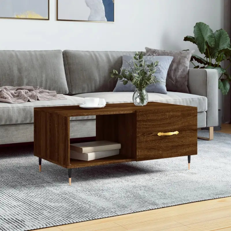 Salontafel met ijzeren poten en bewerkt hout voor elegante woonkamer - bruin eikenkleur / 1 - Salontafels