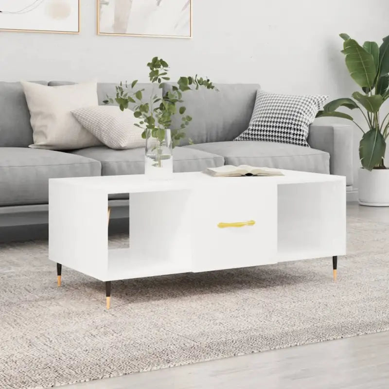 Salontafel met ijzeren poten en bewerkt hout voor elegante woonkamer - Hoogglans wit / 1 - Salontafels