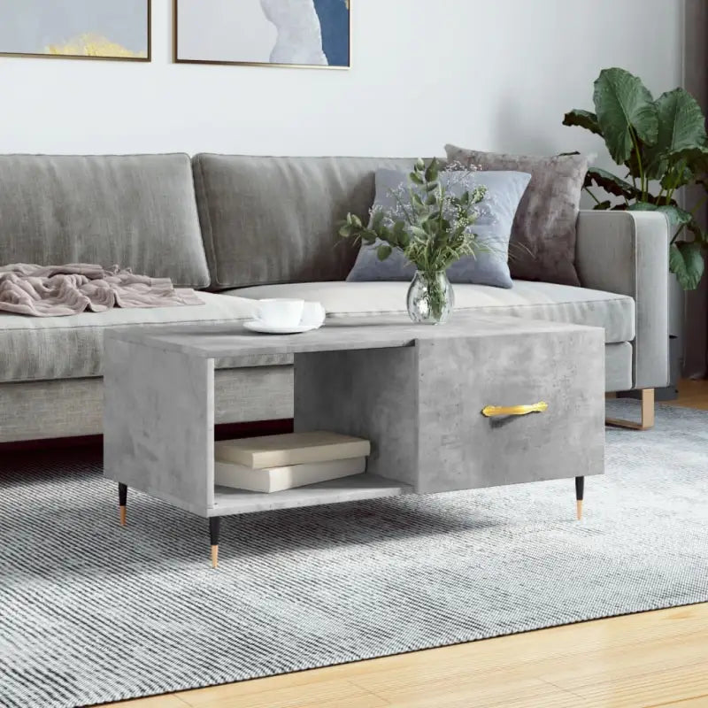 Salontafel met ijzeren poten en bewerkt hout voor elegante woonkamer - Betongrijs / 1 - Salontafels