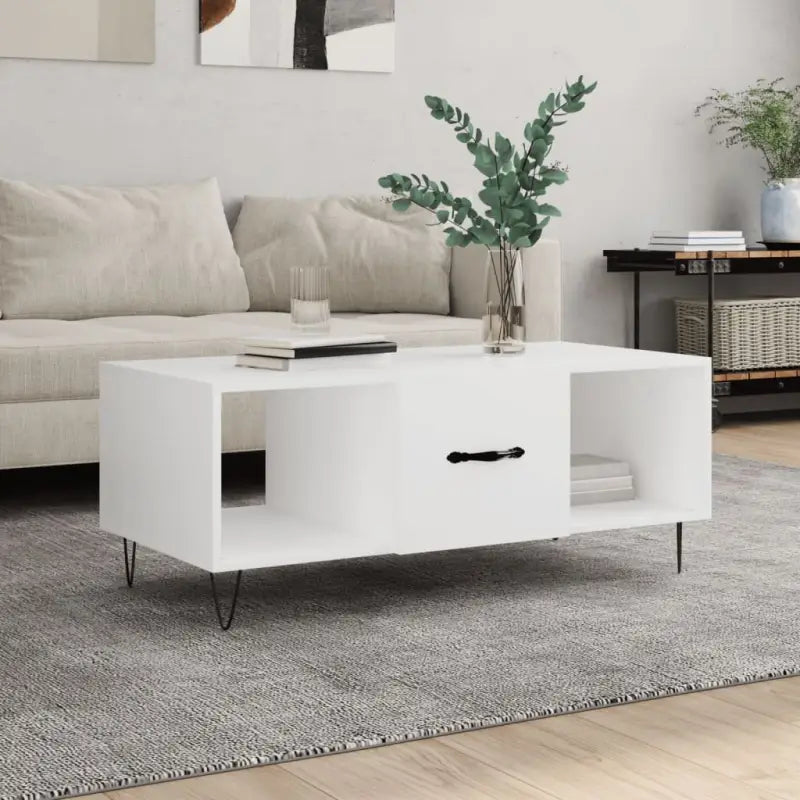 Salontafel met ijzeren poten en bewerkt hout voor elegante woonkamer - Wit / 1 - Salontafels