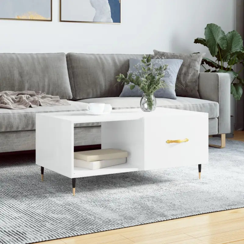 Salontafel met ijzeren poten en bewerkt hout voor elegante woonkamer - Hoogglans wit / 1 - Salontafels