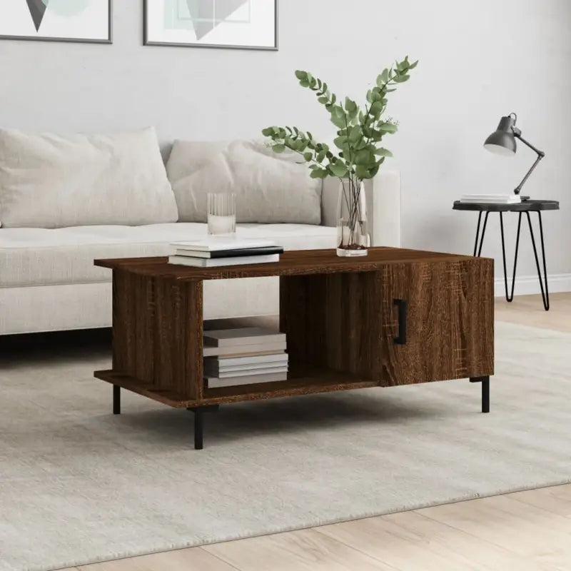 Salontafel met ijzeren poten en bewerkt hout voor elegante woonkamer - bruin eikenkleur / 1 - Salontafels