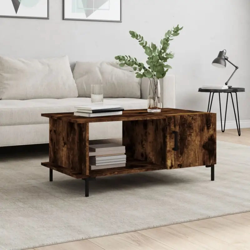 Salontafel met ijzeren poten en bewerkt hout voor elegante woonkamer - Gerookt eiken / 1 - Salontafels