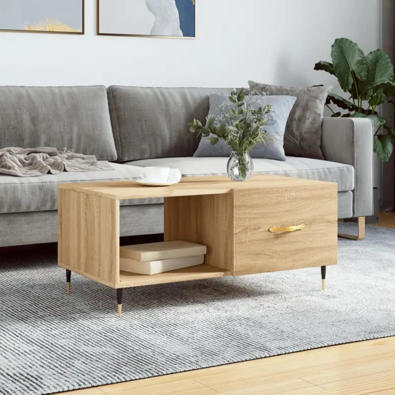 Salontafel met ijzeren poten en bewerkt hout voor elegante woonkamer - Sonoma eiken / 1 - Salontafels
