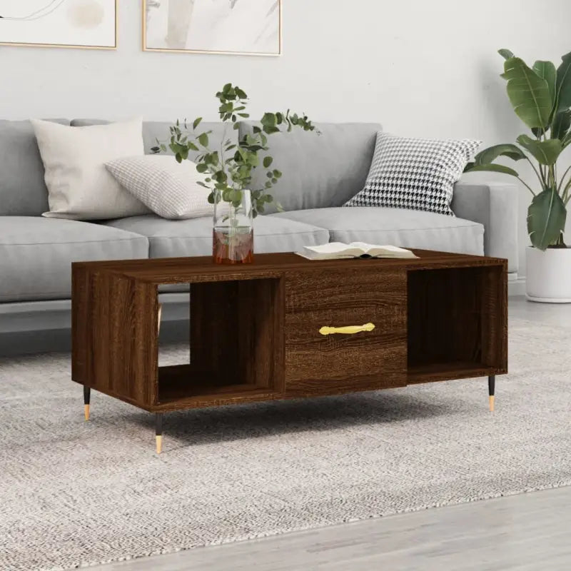 Salontafel met ijzeren poten en bewerkt hout voor elegante woonkamer - bruin eikenkleur / 1 - Salontafels