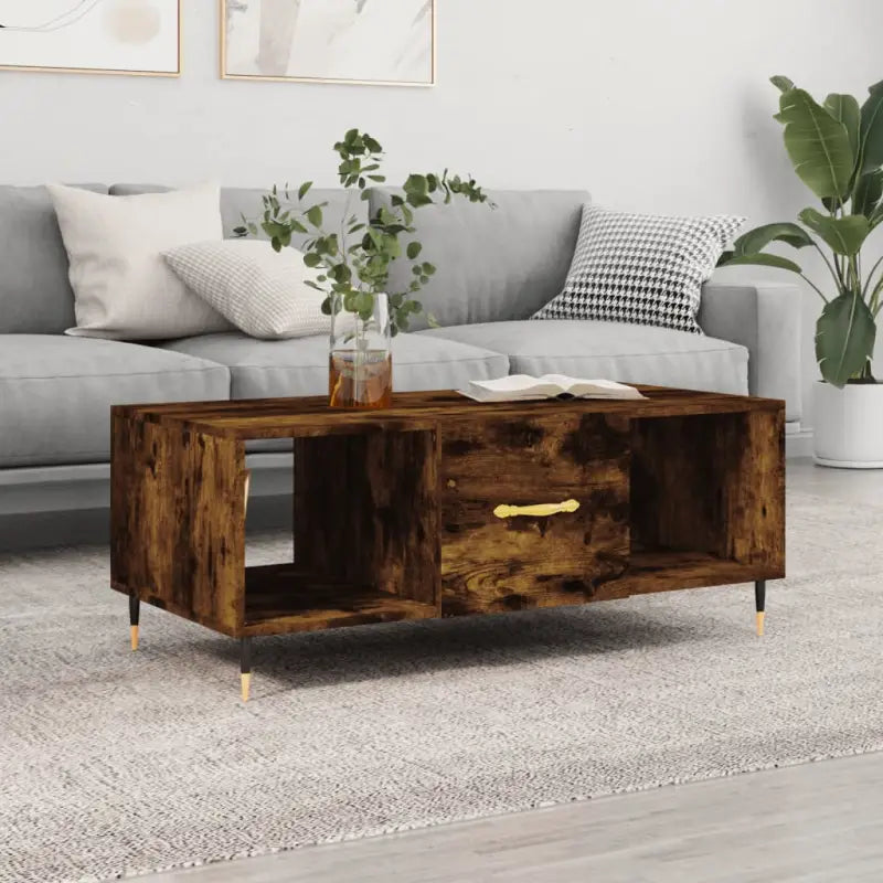 Salontafel met ijzeren poten en bewerkt hout voor elegante woonkamer - Gerookt eiken / 1 - Salontafels