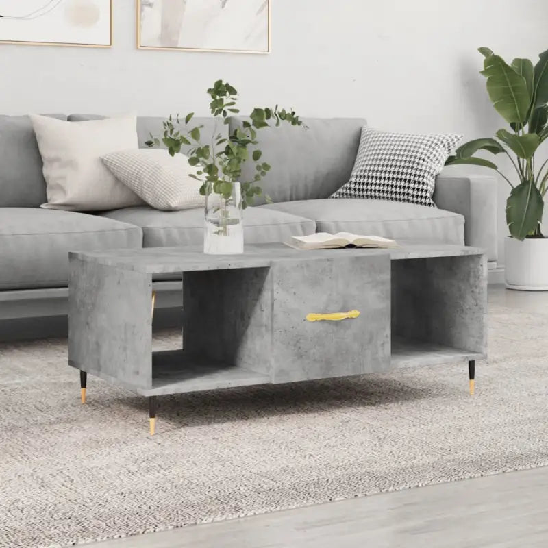 Salontafel met ijzeren poten en bewerkt hout voor elegante woonkamer - Betongrijs / 1 - Salontafels