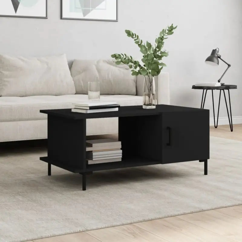 Salontafel met ijzeren poten en bewerkt hout voor elegante woonkamer - Zwart / 1 - Salontafels